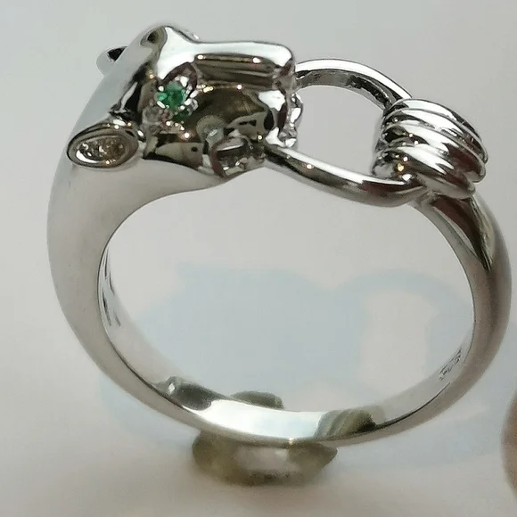 Panther sterling silver ring chrome diopside eyes size 7 - Picture 2 of 7